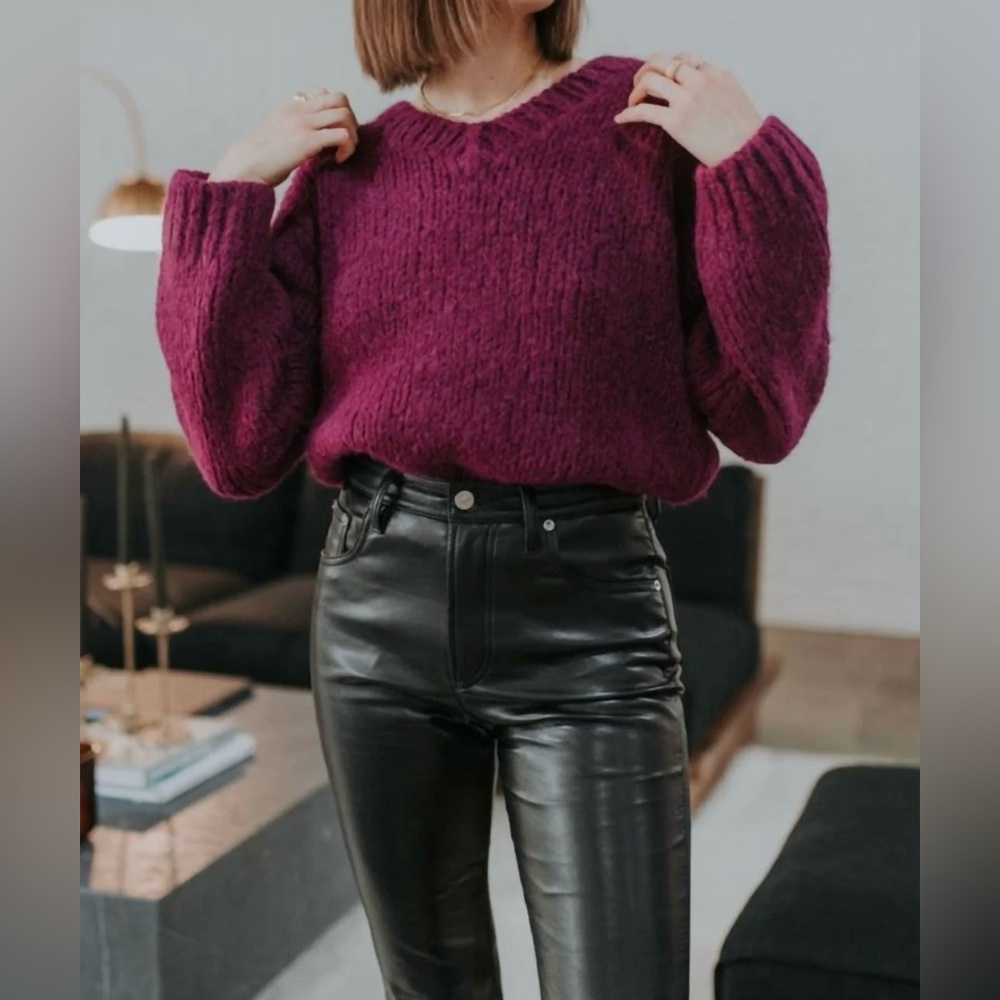 RE/DONE 50s V Neck Pullover Sweater In Plum Size L